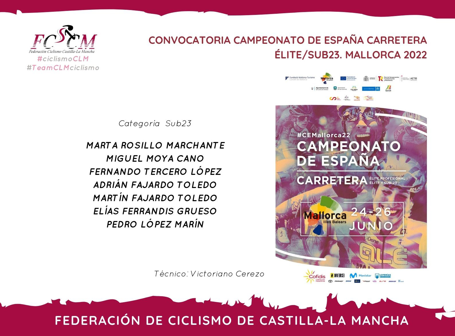 Siete ciclistas integran la selección de Castilla-La Mancha para el Campeonato de España de Carretera Élite-Sub23 de Mallorca 2022